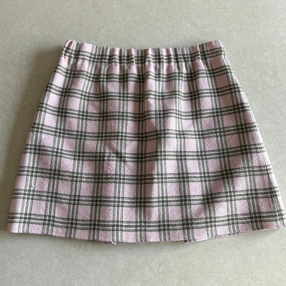 Maje Jalisa Pink Checked Wool Mini Skirt ASO Enid Sinclair